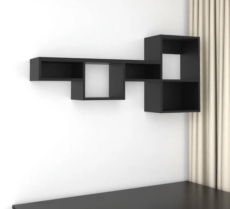 47" Black Wood Wall Mounted Cubby Shelf - GreatEagleInc