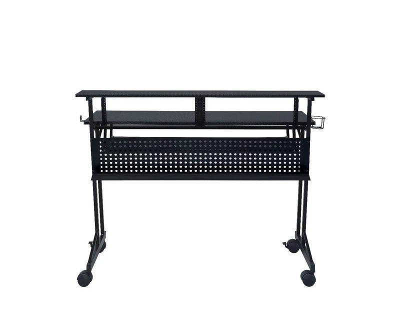 47" Black Wood and Metal Rolling Computer Desk Homeroots Office