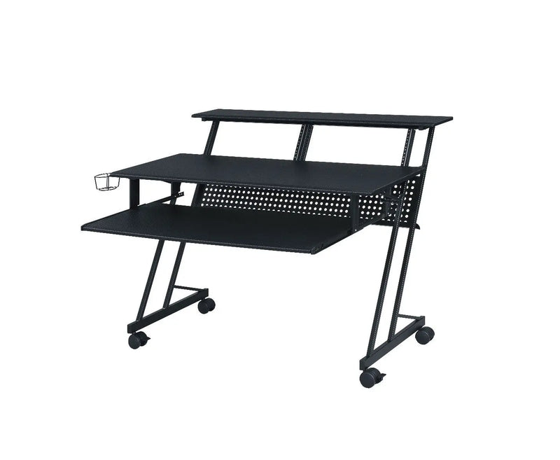 47" Black Wood and Metal Rolling Computer Desk Homeroots Office
