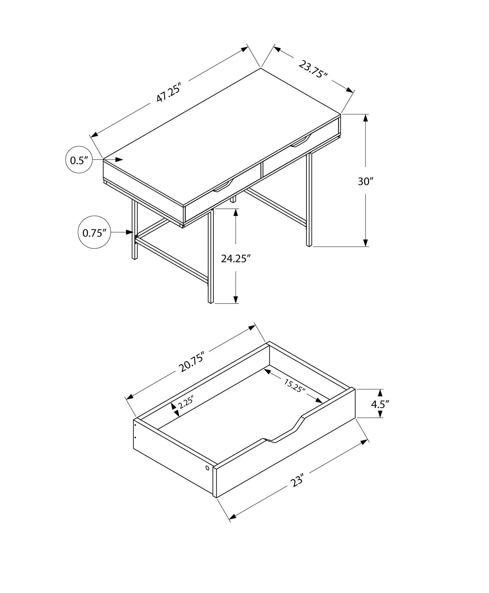 47" Black and White Wood and Metal H-Shape Computer Desk With Two Drawers Homeroots Office