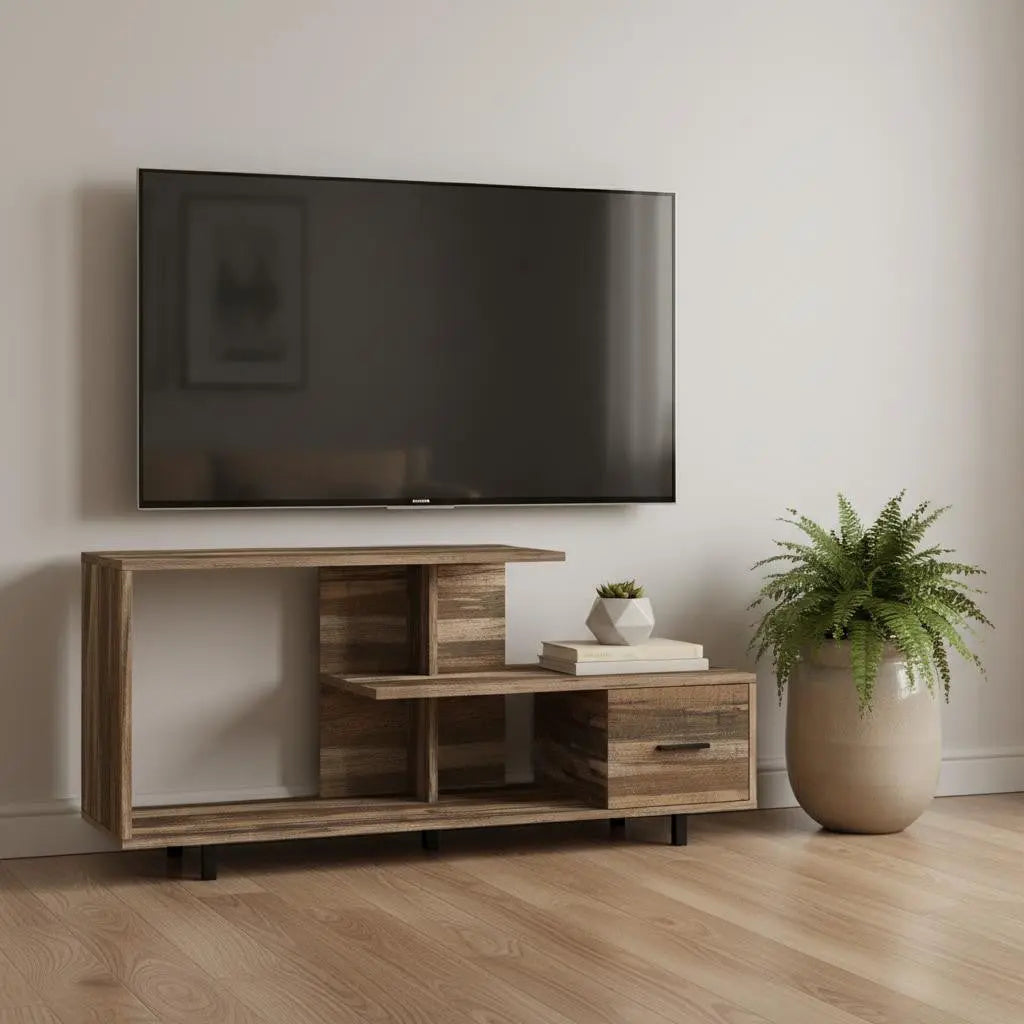 47" Brown Cabinet Enclosed Storage TV Stand Homeroots Living Room