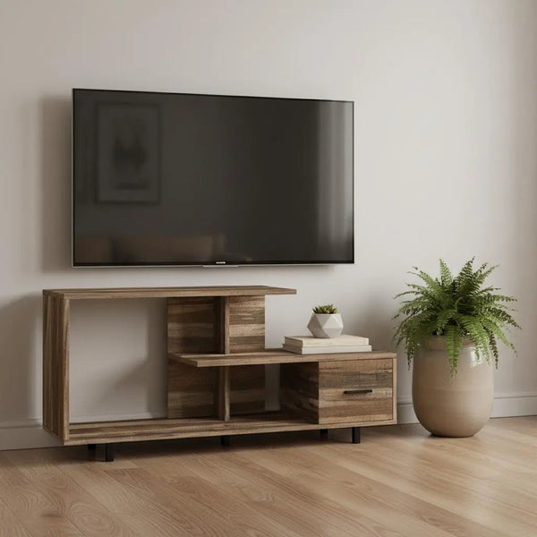 47" Brown Cabinet Enclosed Storage TV Stand Homeroots Living Room