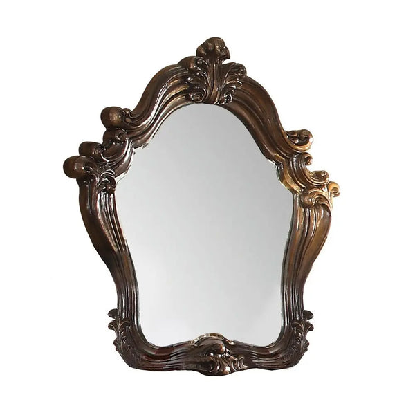 47" Brown Crowned Top Solid Wood Framed Mounted Dresser Mirror - GreatEagleInc