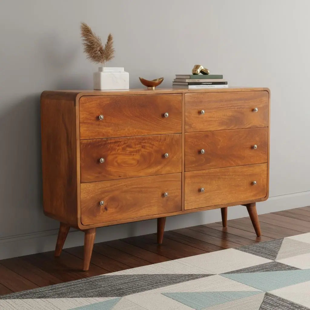 47" Brown Solid Wood Six Drawer Sideboard Homeroots Kitchen & Dining