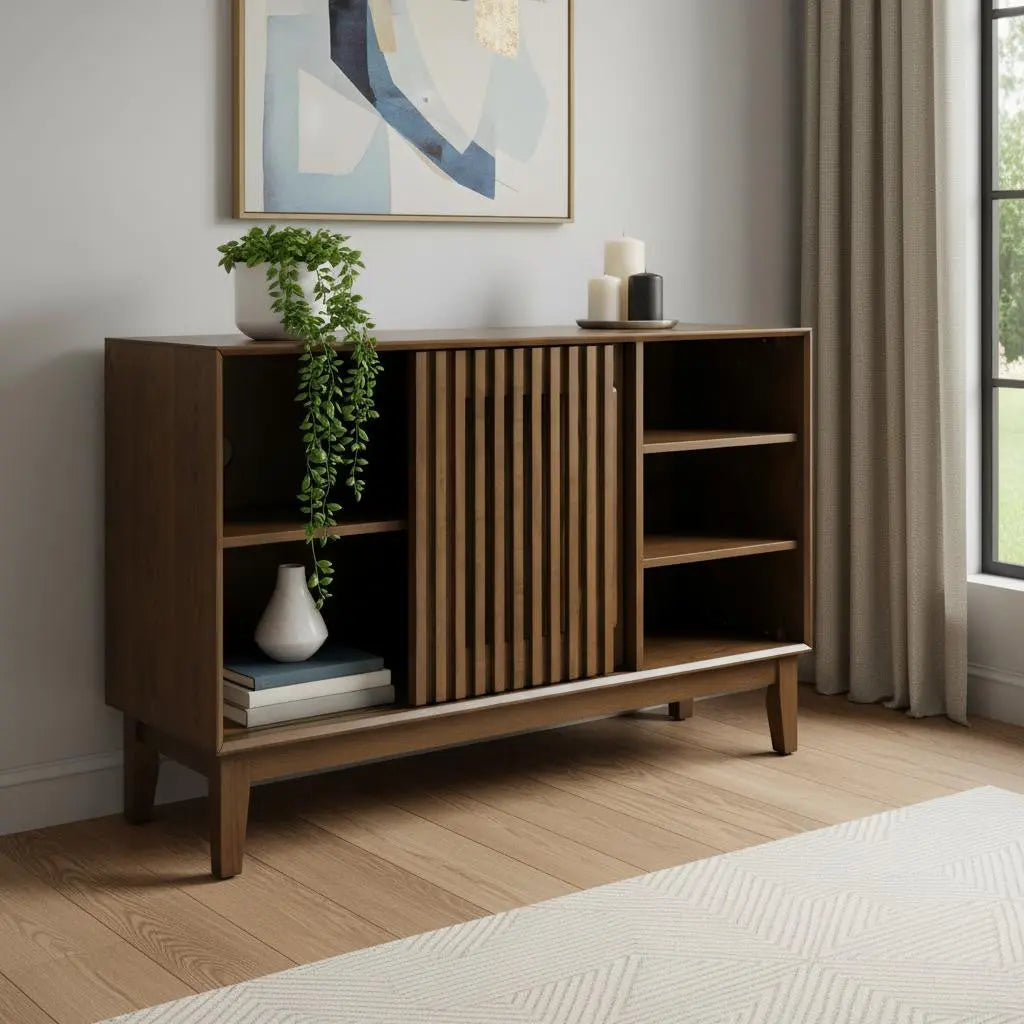 47" Brown Wood Sideboard With Two Sliding Doors Homeroots Kitchen & Dining