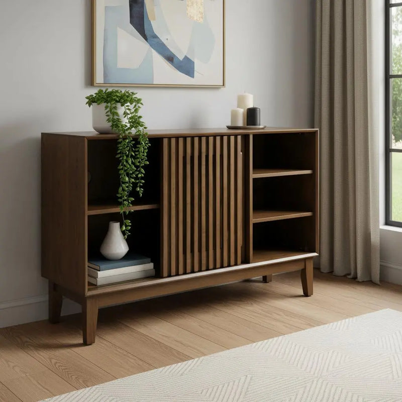 47" Brown Wood Sideboard With Two Sliding Doors Homeroots Kitchen & Dining