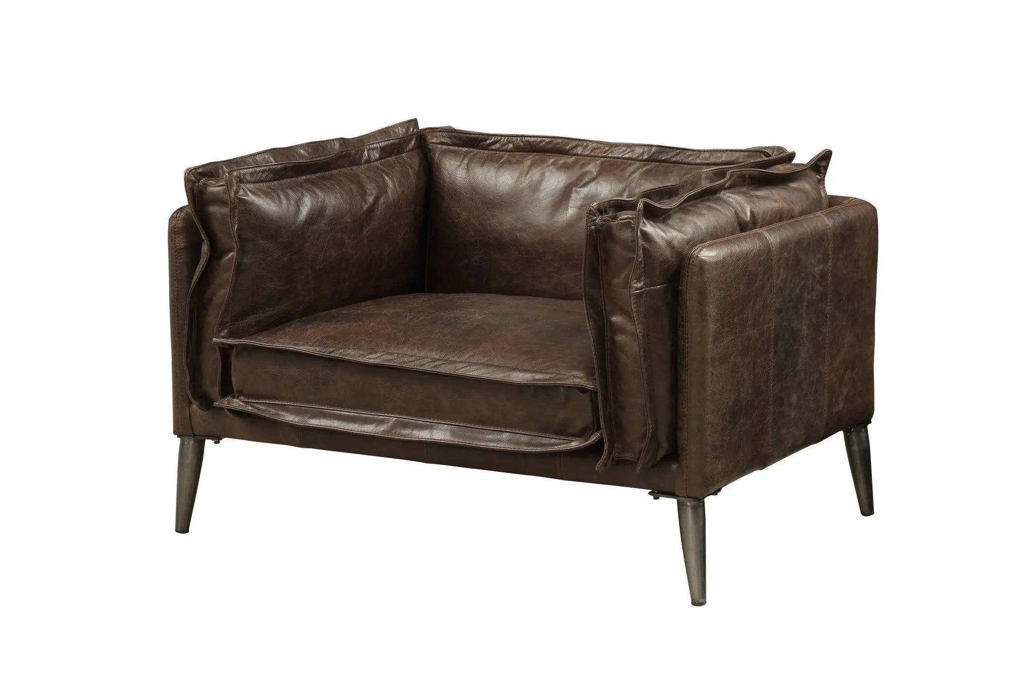 47" Brown and Black Top Grain Leather Chair and a Half Homeroots Living Room