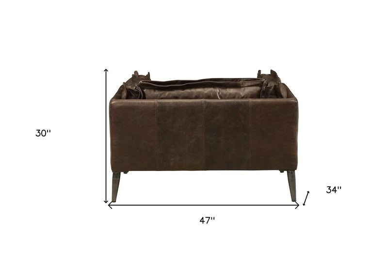 47" Brown and Black Top Grain Leather Chair and a Half Homeroots Living Room