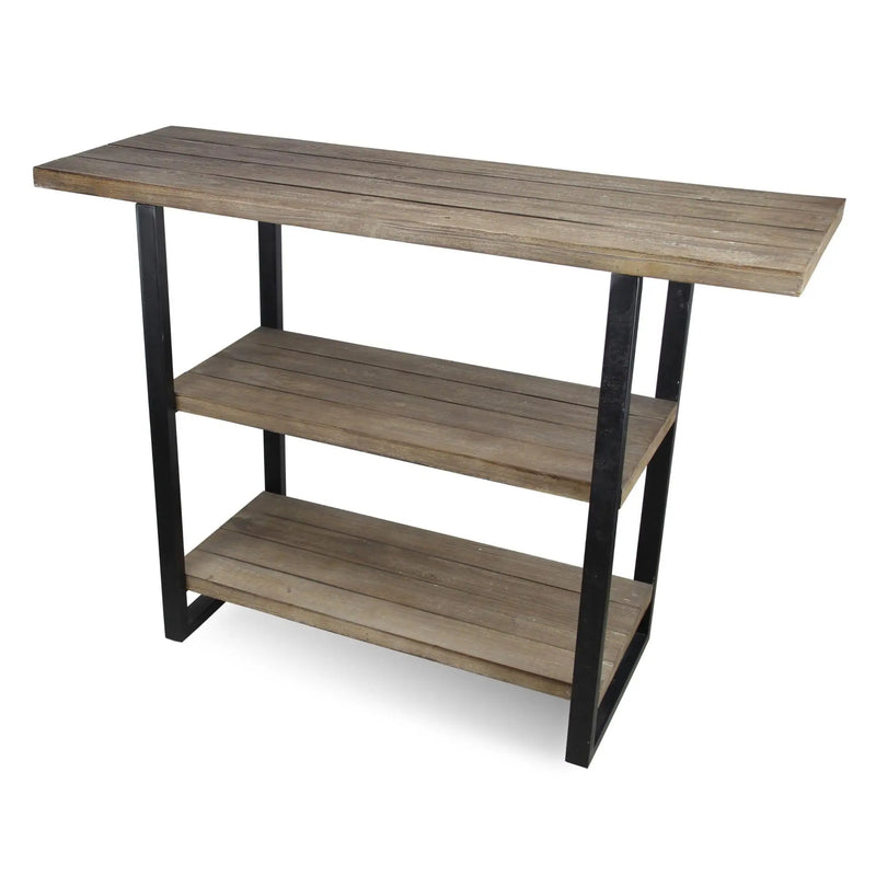 47" Brown and Black Wood and Metal Distressed Console Table With Two Shelves Homeroots Living Room