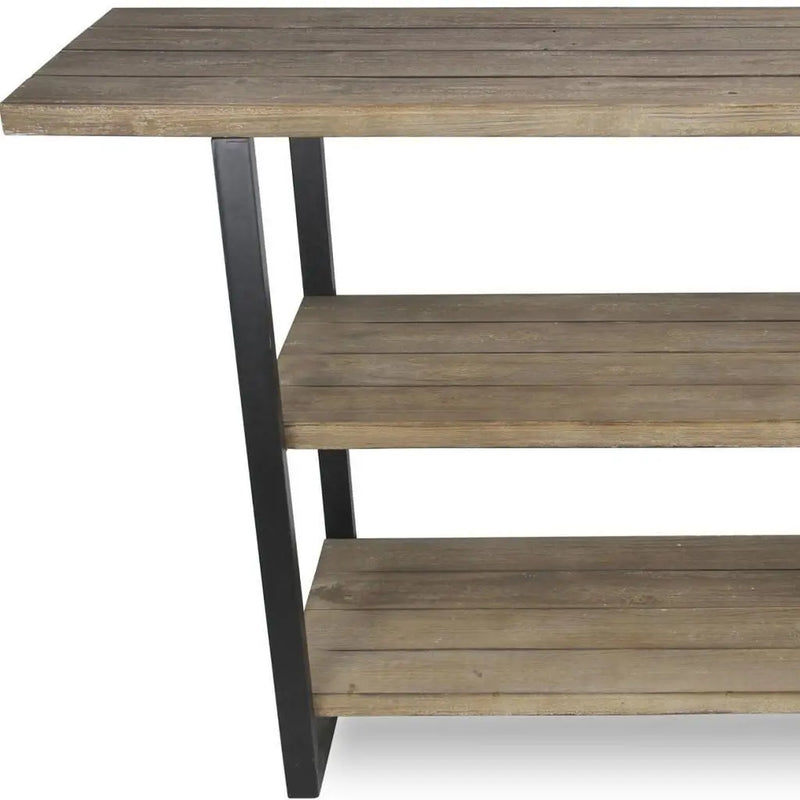 47" Brown and Black Wood and Metal Distressed Console Table With Two Shelves Homeroots Living Room