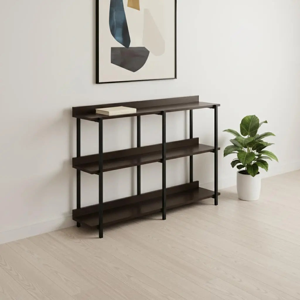 47" Brown and Black Wood and Metal Frame Console Table With Three Shelves Homeroots Living Room