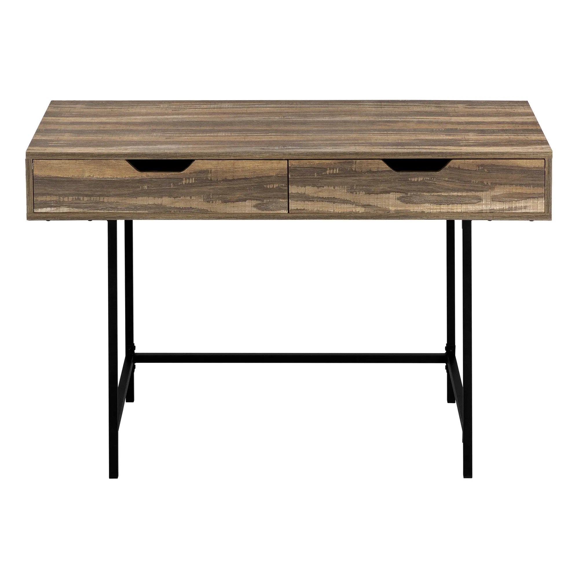 47" Brown and Black Wood and Metal H-Shape Computer Desk With Two Drawers Homeroots Office