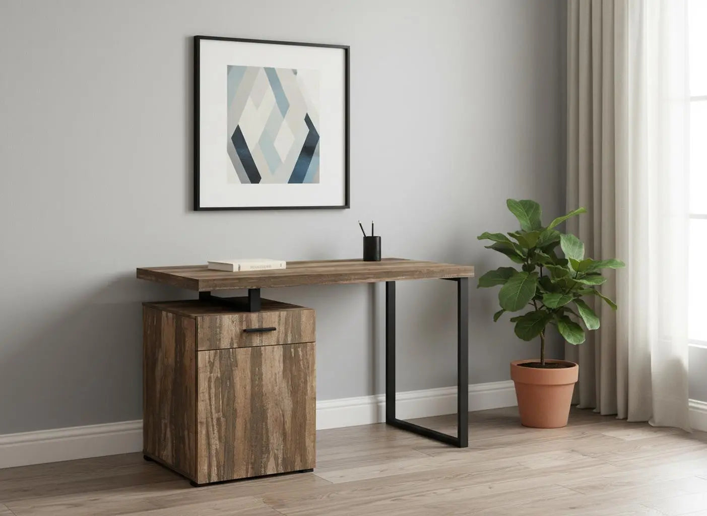 47" Brown and Black Wood and Metal Sled Computer Desk Homeroots Office