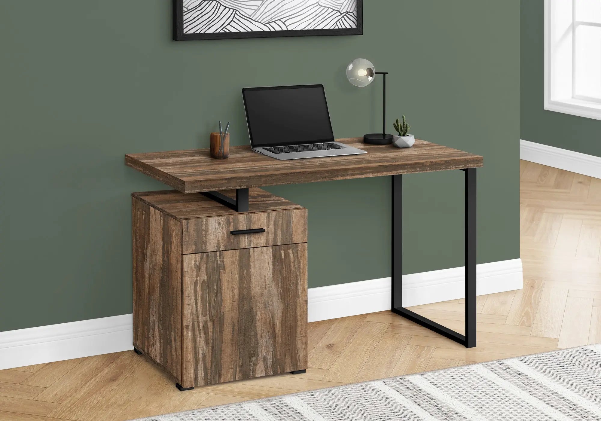 47" Brown and Black Wood and Metal Sled Computer Desk Homeroots Office
