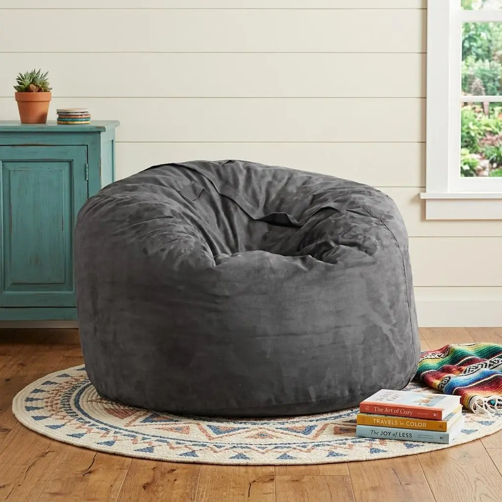 47" Charcoal Microsuede Classic Bean Bag Homeroots Living Room