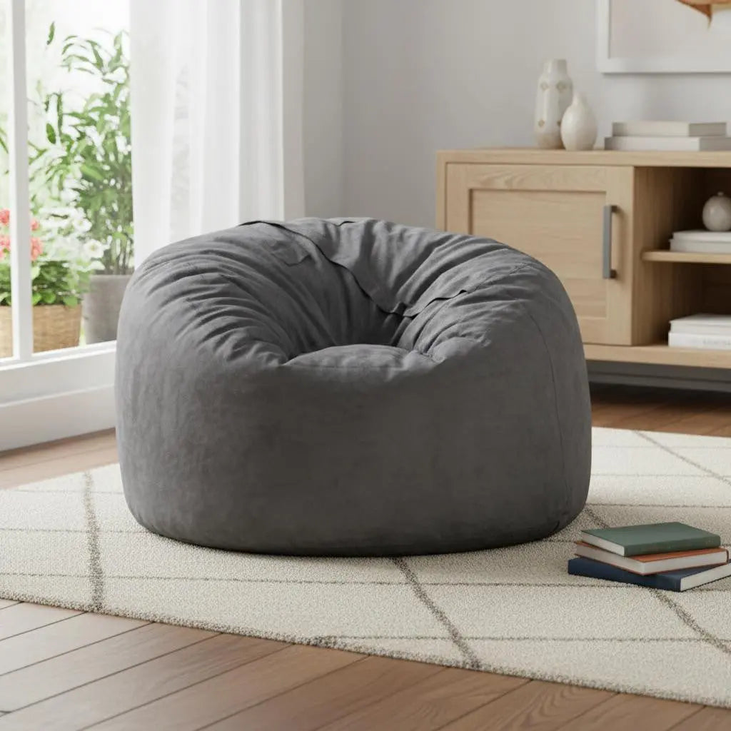 47" Charcoal Microsuede Classic Bean Bag Homeroots Living Room