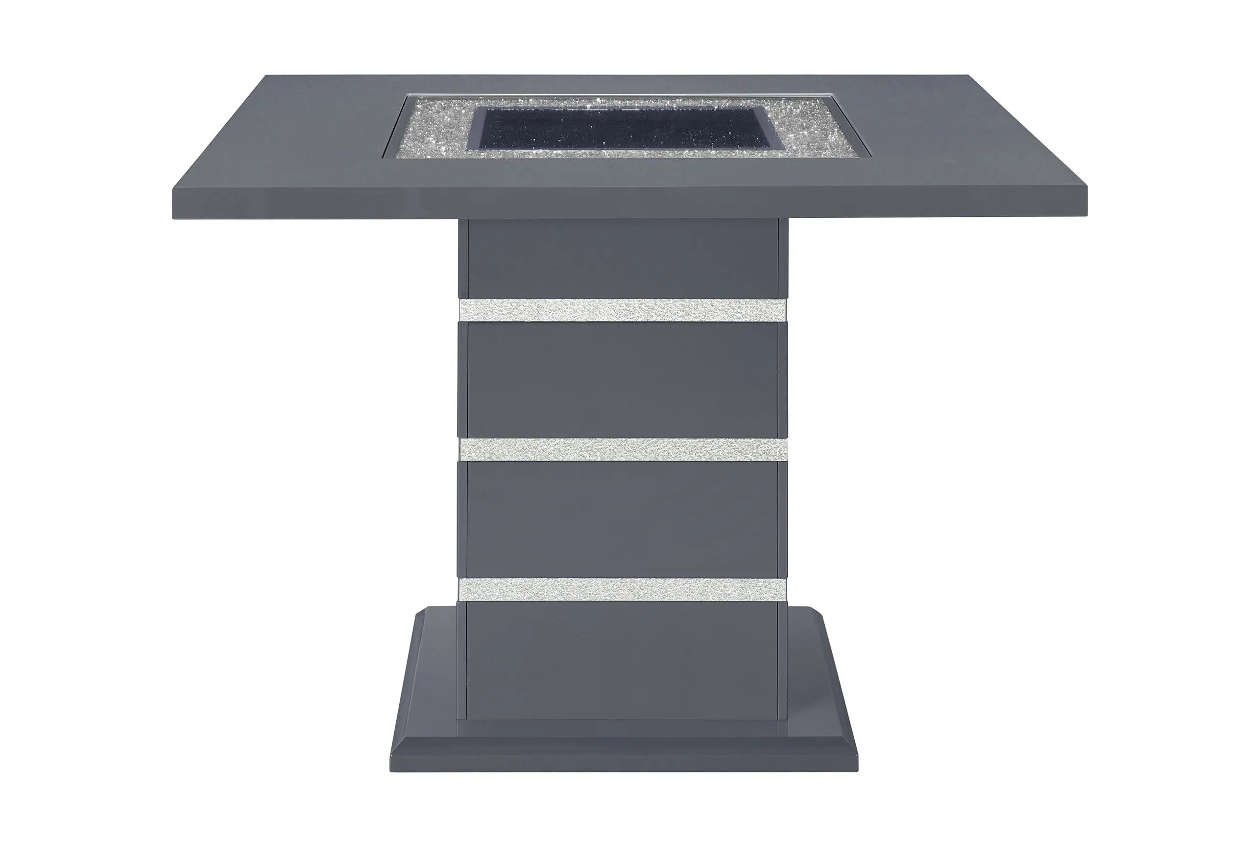 47" Dark Gray Silver And Black Glass Faux Crystal And Wood Square Bar Table Homeroots Living Room
