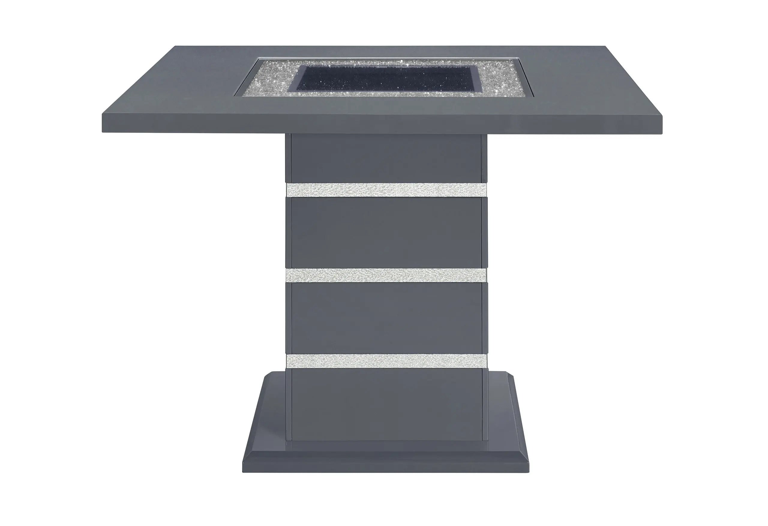 47" Dark Gray Silver And Black Glass Faux Crystal And Wood Square Bar Table Homeroots Living Room