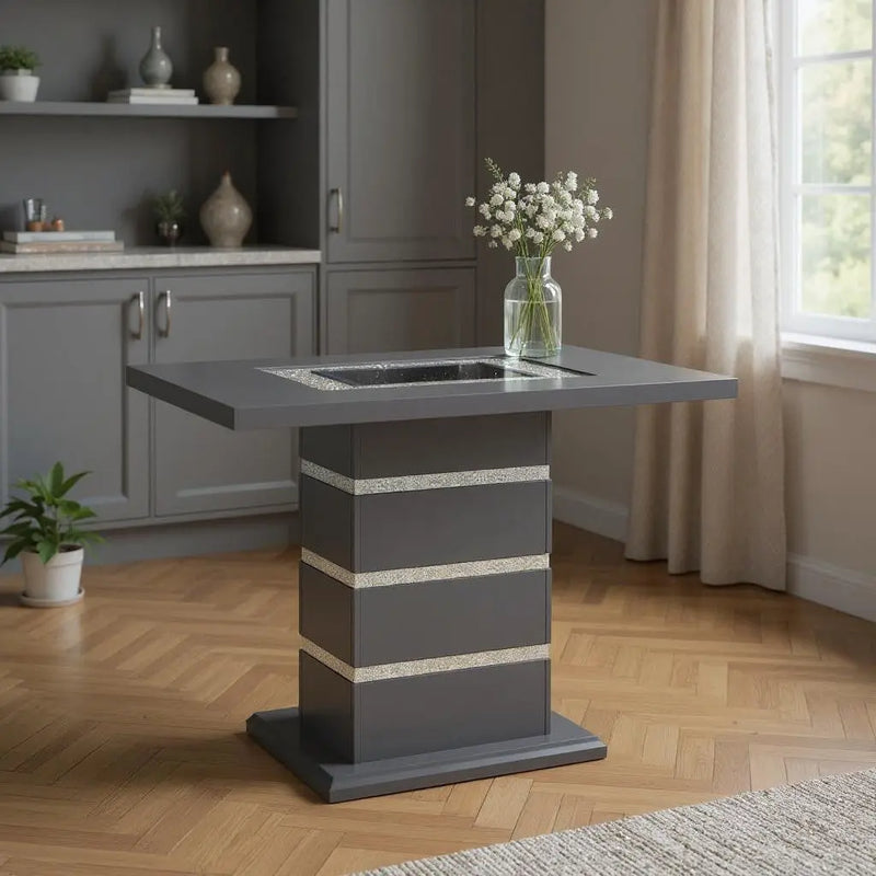 47" Dark Gray Silver And Black Glass Faux Crystal And Wood Square Bar Table Homeroots Living Room