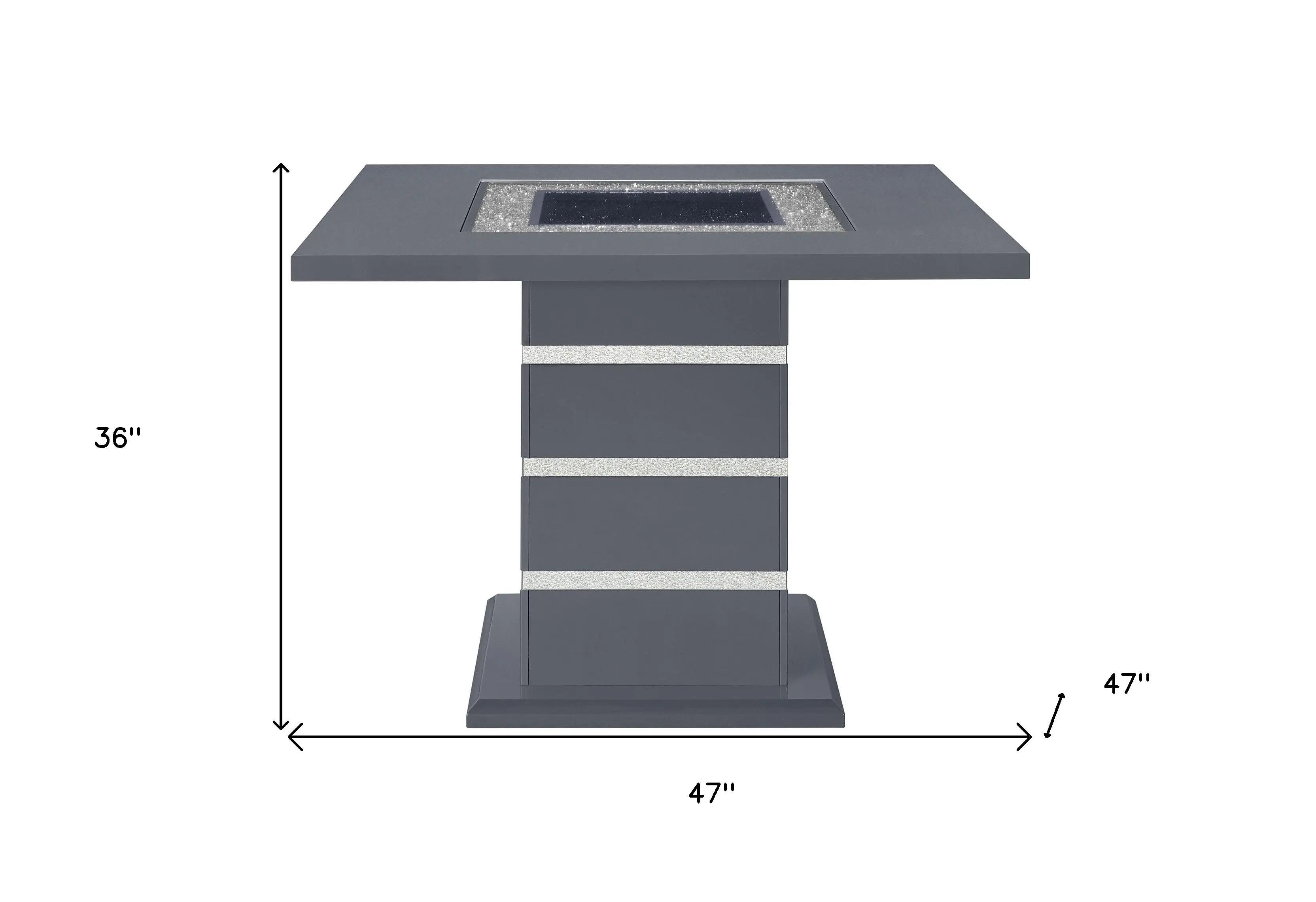 47" Dark Gray Silver And Black Glass Faux Crystal And Wood Square Bar Table Homeroots Living Room