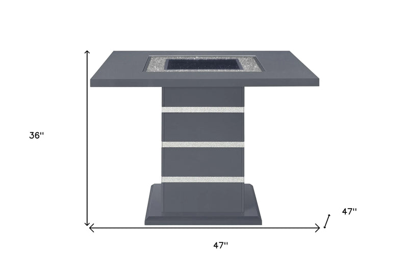 47" Dark Gray Silver And Black Glass Faux Crystal And Wood Square Bar Table Homeroots Living Room
