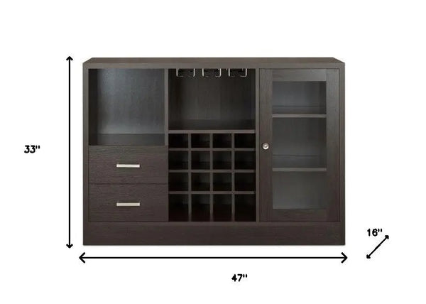 47" Espresso Solid Wood Frame With Five Shelves And Two Drawers Homeroots Kitchen & Dining