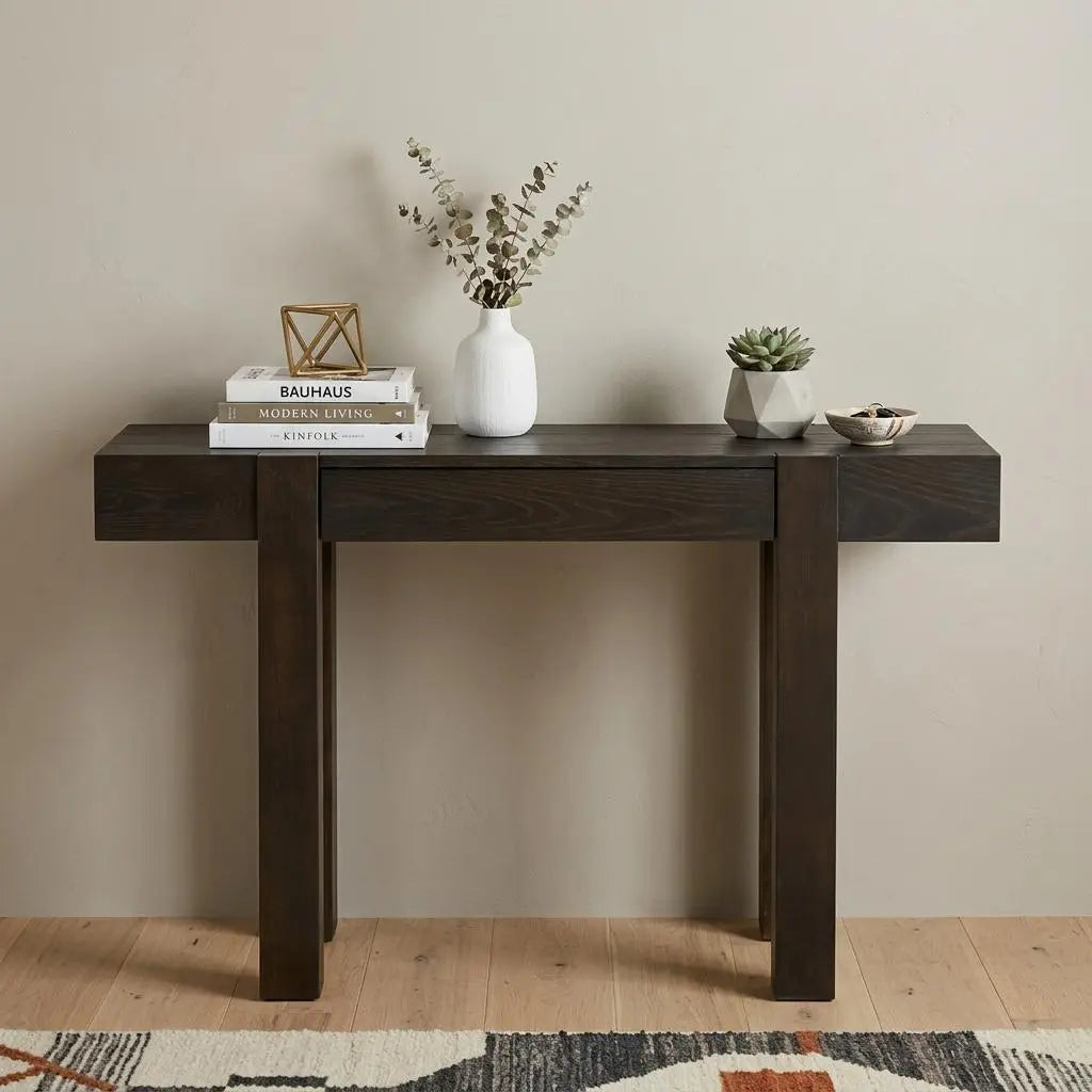 47" Espresso Wood Console Table With USB And Drawer Homeroots Living Room