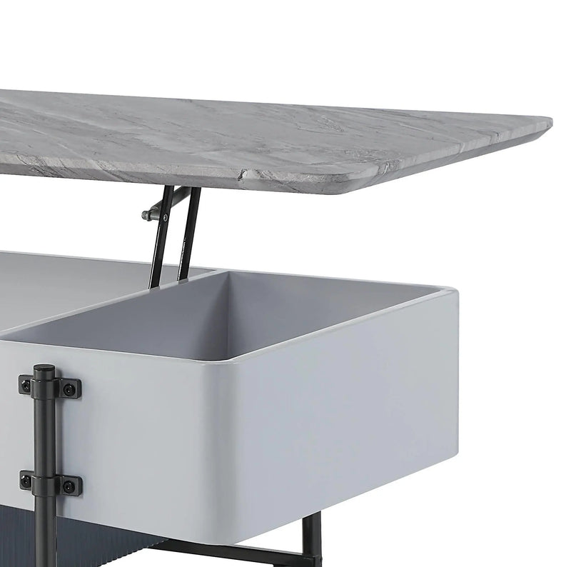 47" Gray White and Black Faux Marble Wood and Steel Lift Top Coffee Table Homeroots Living Room