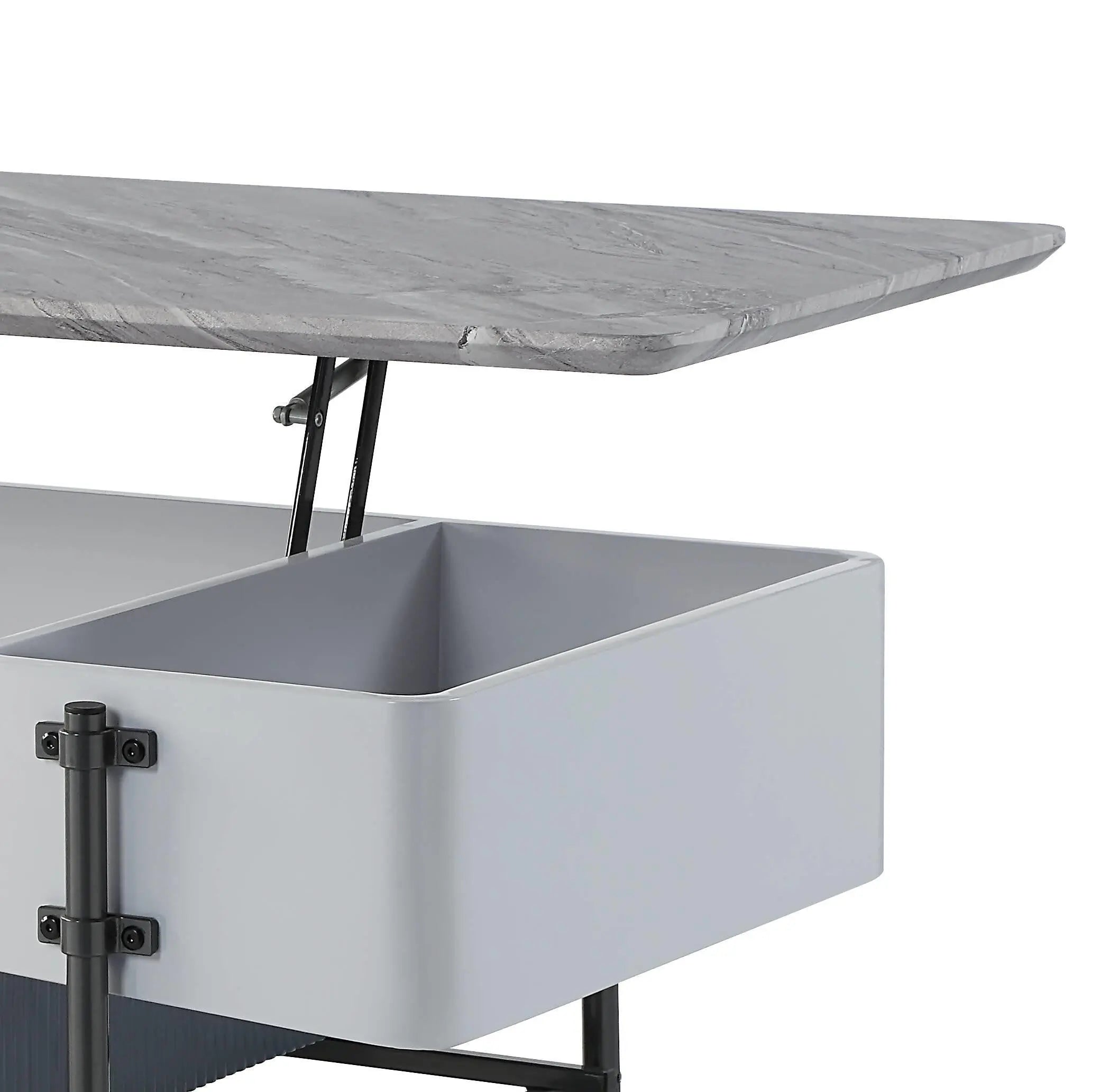 47" Gray White and Black Faux Marble Wood and Steel Lift Top Coffee Table - GreatEagleInc
