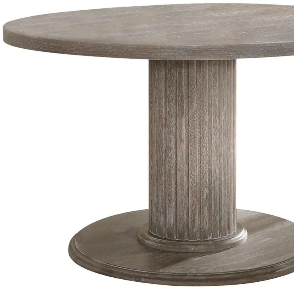 47" Gray Wood Pedestal Base Round Top Dining Table Homeroots Kitchen & Dining