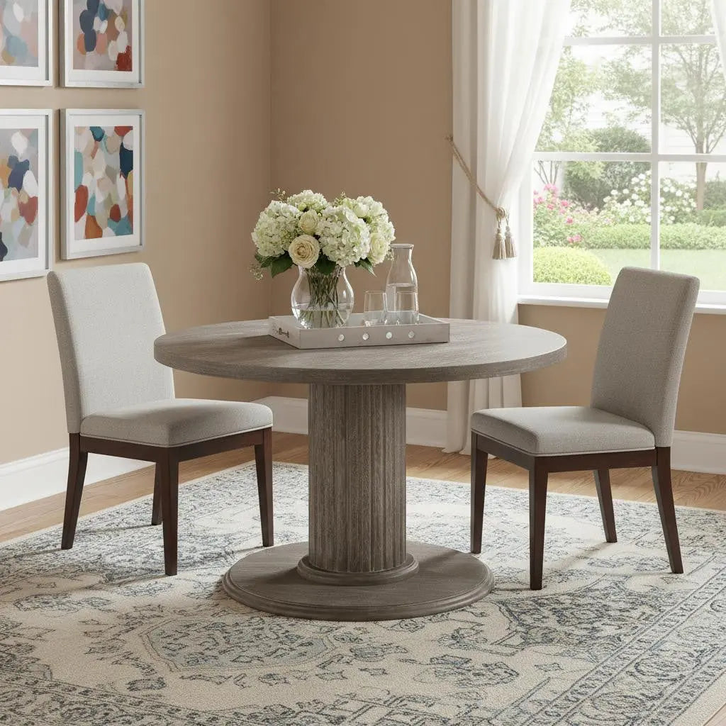 47" Gray Wood Pedestal Base Round Top Dining Table Homeroots Kitchen & Dining