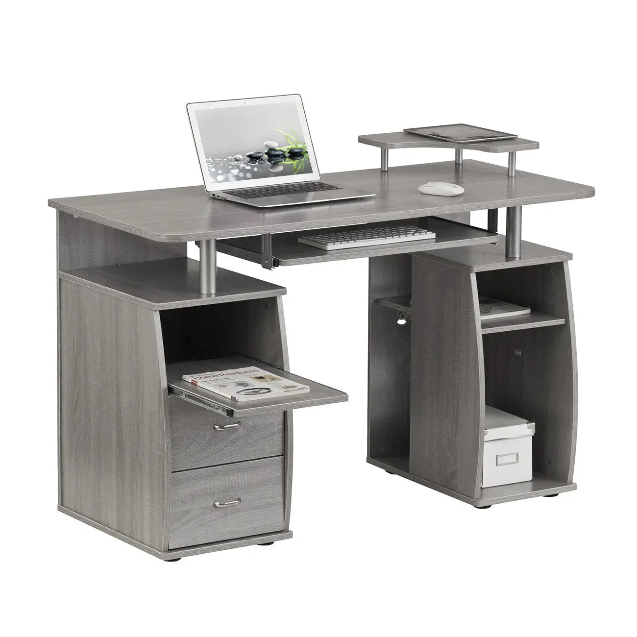 47" Gray Wood Pedestal Computer Desk With Two Drawers Homeroots