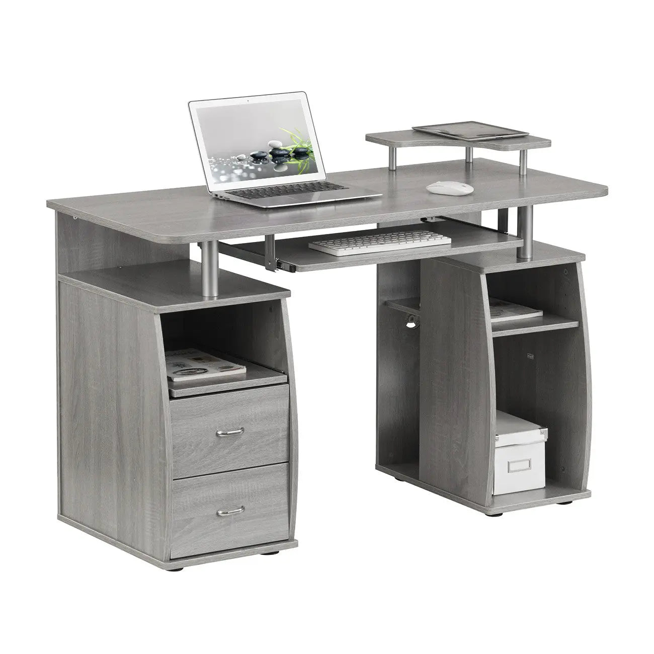 47" Gray Wood Pedestal Computer Desk With Two Drawers Homeroots