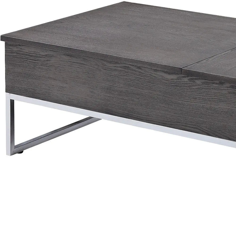 47" Gray and Silver Wood Lift Top Frame Coffee Table - GreatEagleInc
