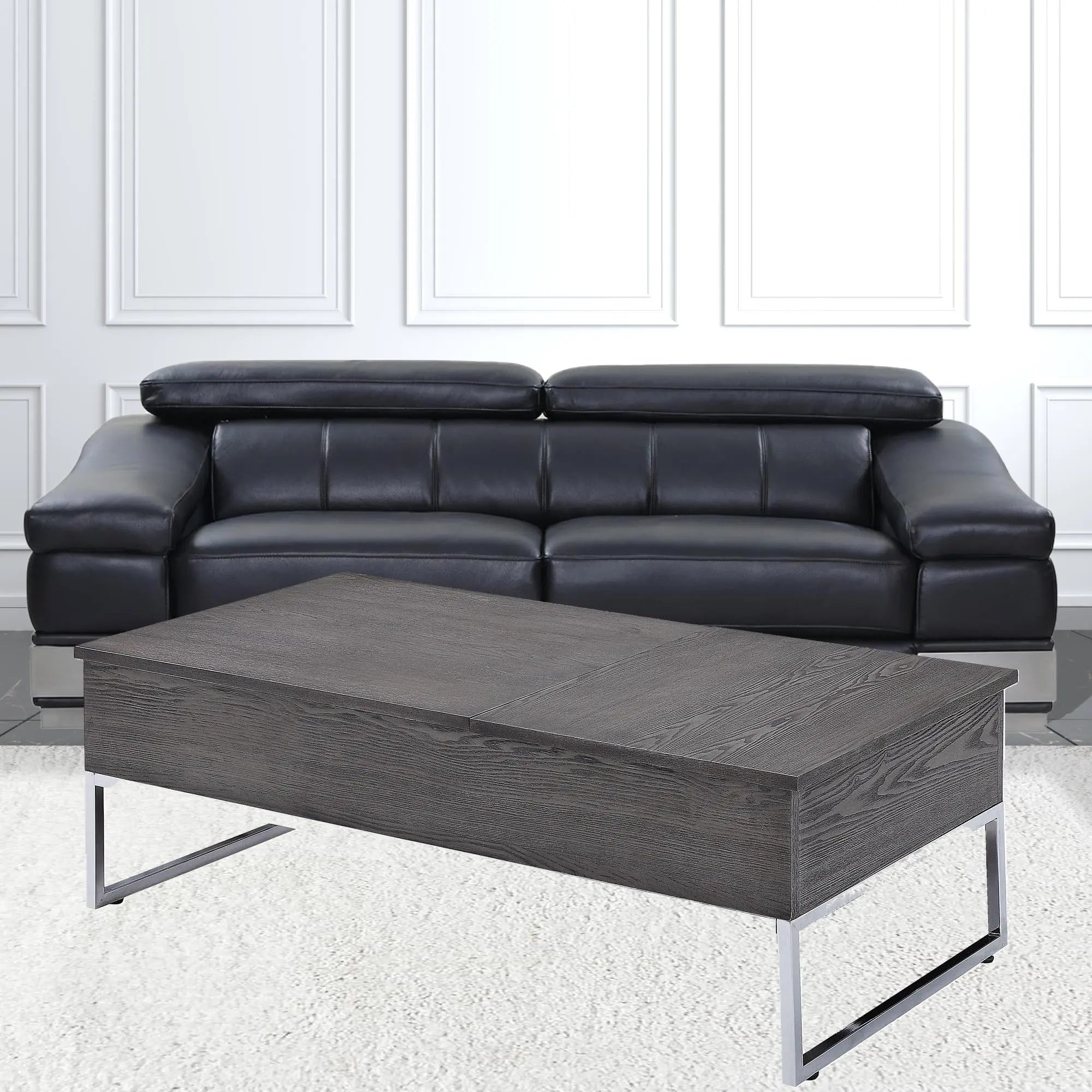 47" Gray and Silver Wood Lift Top Frame Coffee Table - GreatEagleInc
