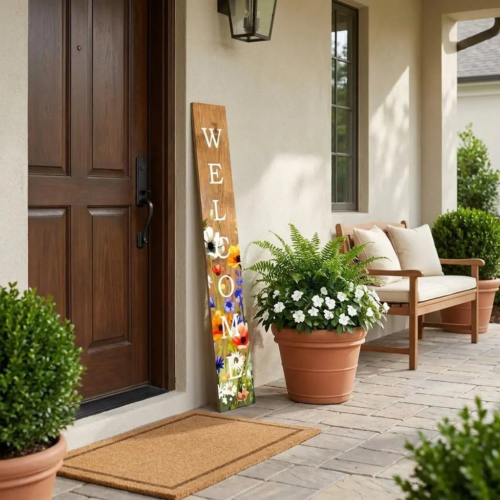 47" Green Natural And White Solid Wood Welcome Porch Sign Homeroots Outdoor