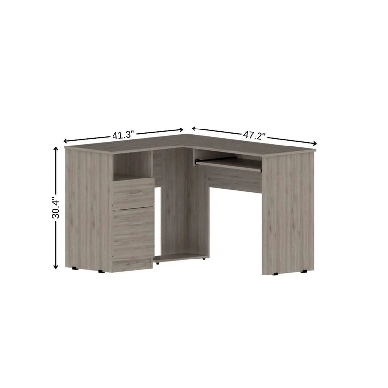 47" Light Gray L Shape Computer Desk With Two Drawers Homeroots Office