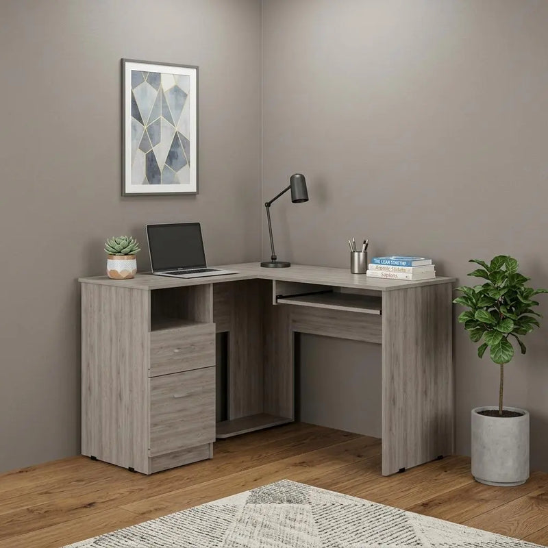 47" Light Gray L Shape Computer Desk With Two Drawers Homeroots Office