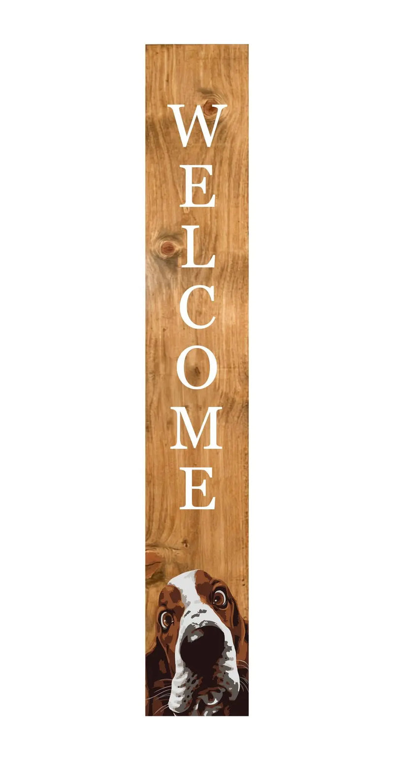 47" Natural And White Solid Wood Basset Hound Welcome Porch Sign Homeroots Outdoor
