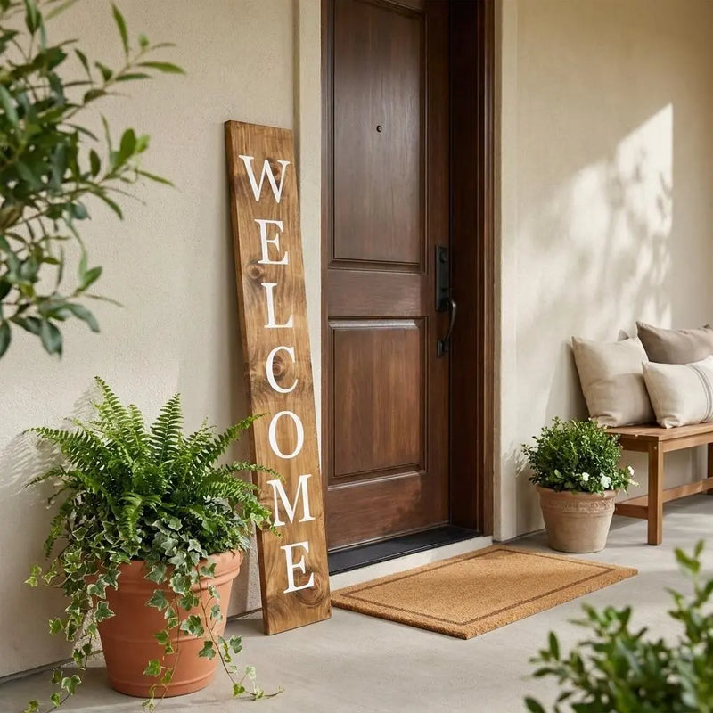 47" Natural And White Solid Wood Welcome Porch Sign Homeroots Outdoor