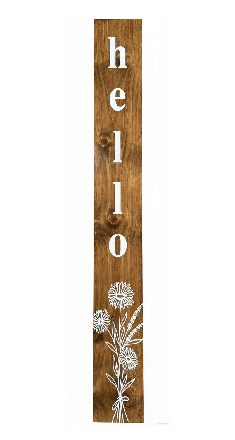 47" Natural And White Solid Wood Wildflowers Hello Porch Sign Homeroots Outdoor