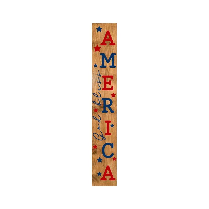 47" Natural Red And Blue Solid Wood God Bless America Porch Sign Homeroots Outdoor