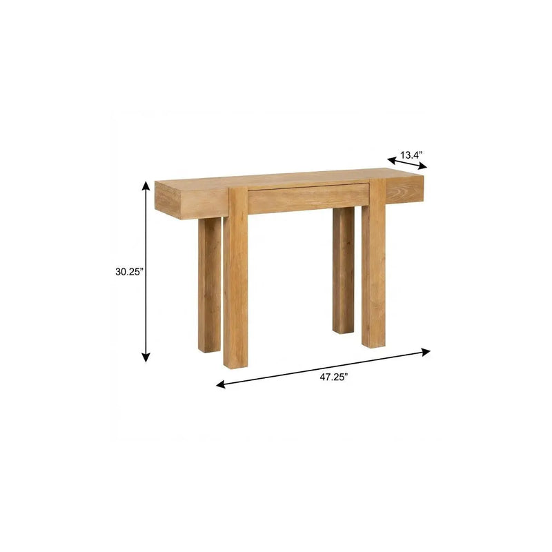 47" Natural Wood Console Table With USB And Drawer Homeroots Living Room