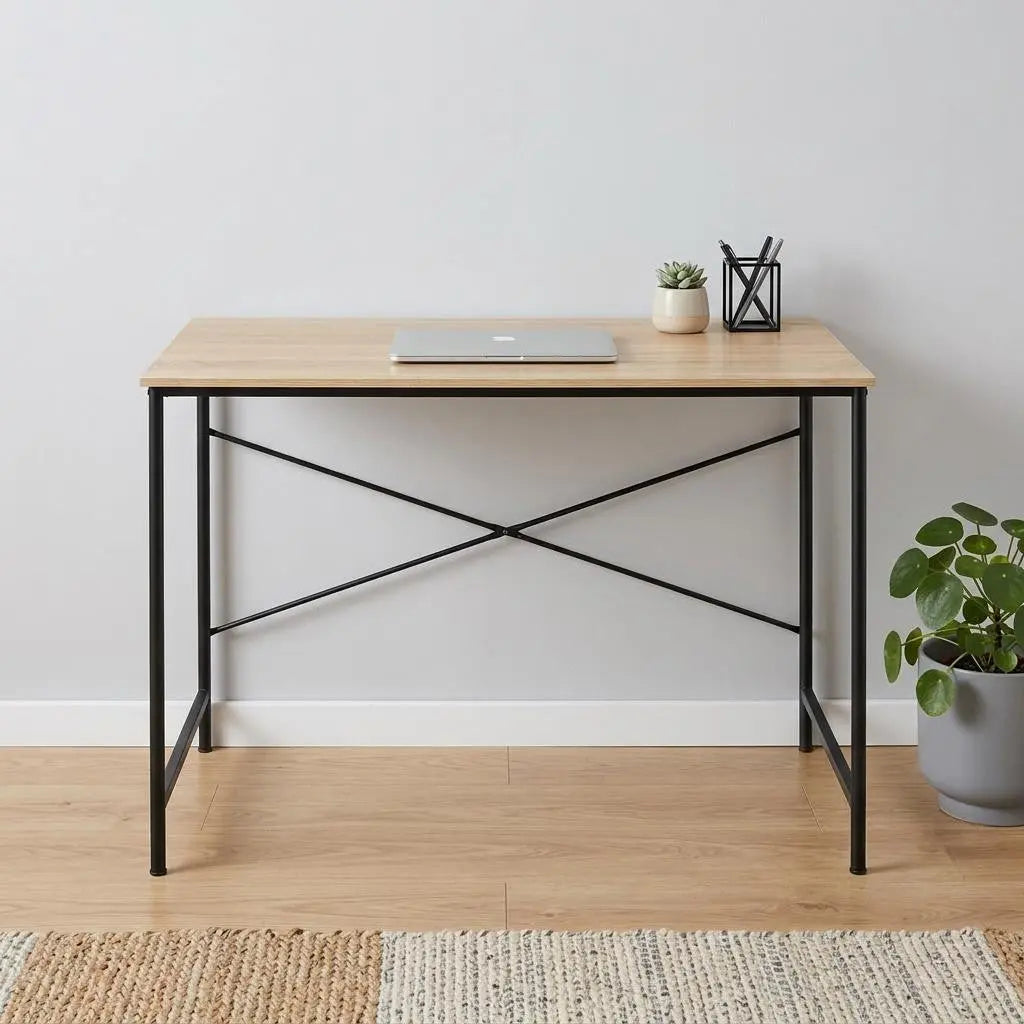 47" Natural and Black Wood and Metal Computer Desk Homeroots Office