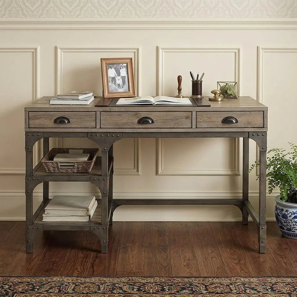 47" Natural and Gray Writing Desk With Three Drawers Homeroots Office