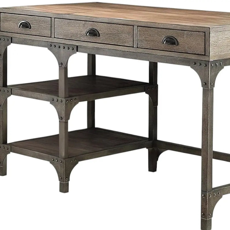 47" Natural and Gray Writing Desk With Three Drawers Homeroots Office