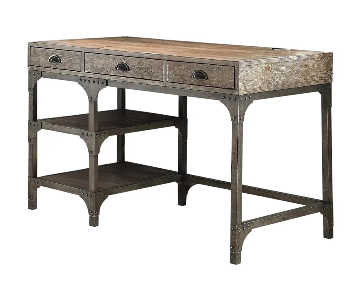 47" Natural and Gray Writing Desk With Three Drawers Homeroots Office
