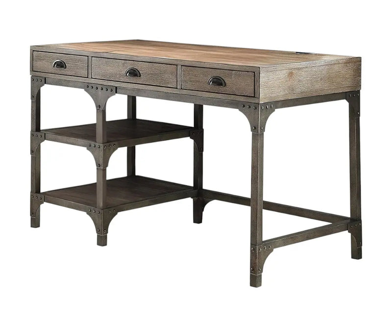 47" Natural and Gray Writing Desk With Three Drawers Homeroots Office