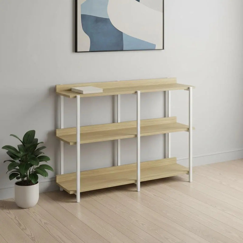 47" Natural and White Wood and Metal Frame Console Table With Three Shelves Homeroots Living Room