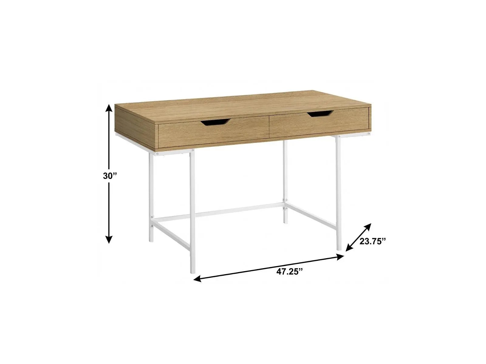 47" Natural and White Wood and Metal H-Shape Computer Desk With Two Drawers Homeroots Office